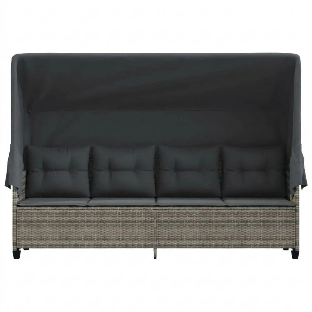 Outdoor Rattan Liegesofa mit Dach und Kissen für Balkon und Garten