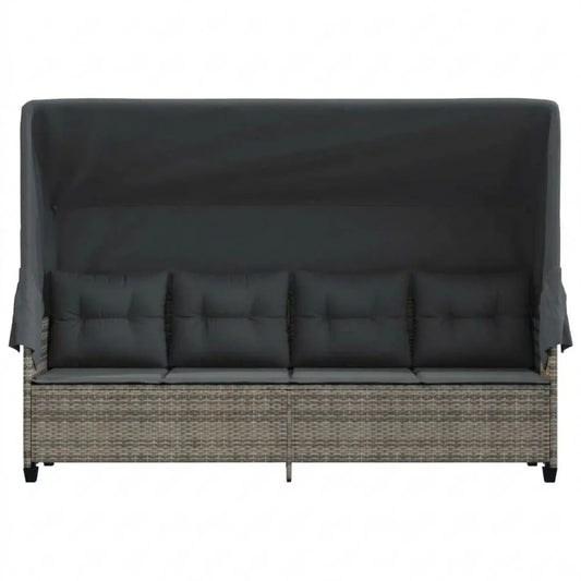 Outdoor Rattan Liegesofa mit Dach und Kissen für Balkon und Garten