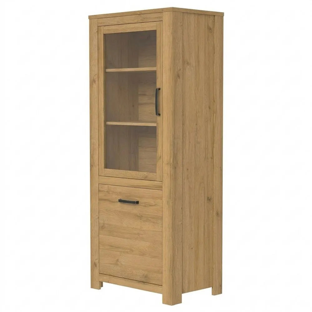 Elegante Vitrine mit Glastür in Alteiche