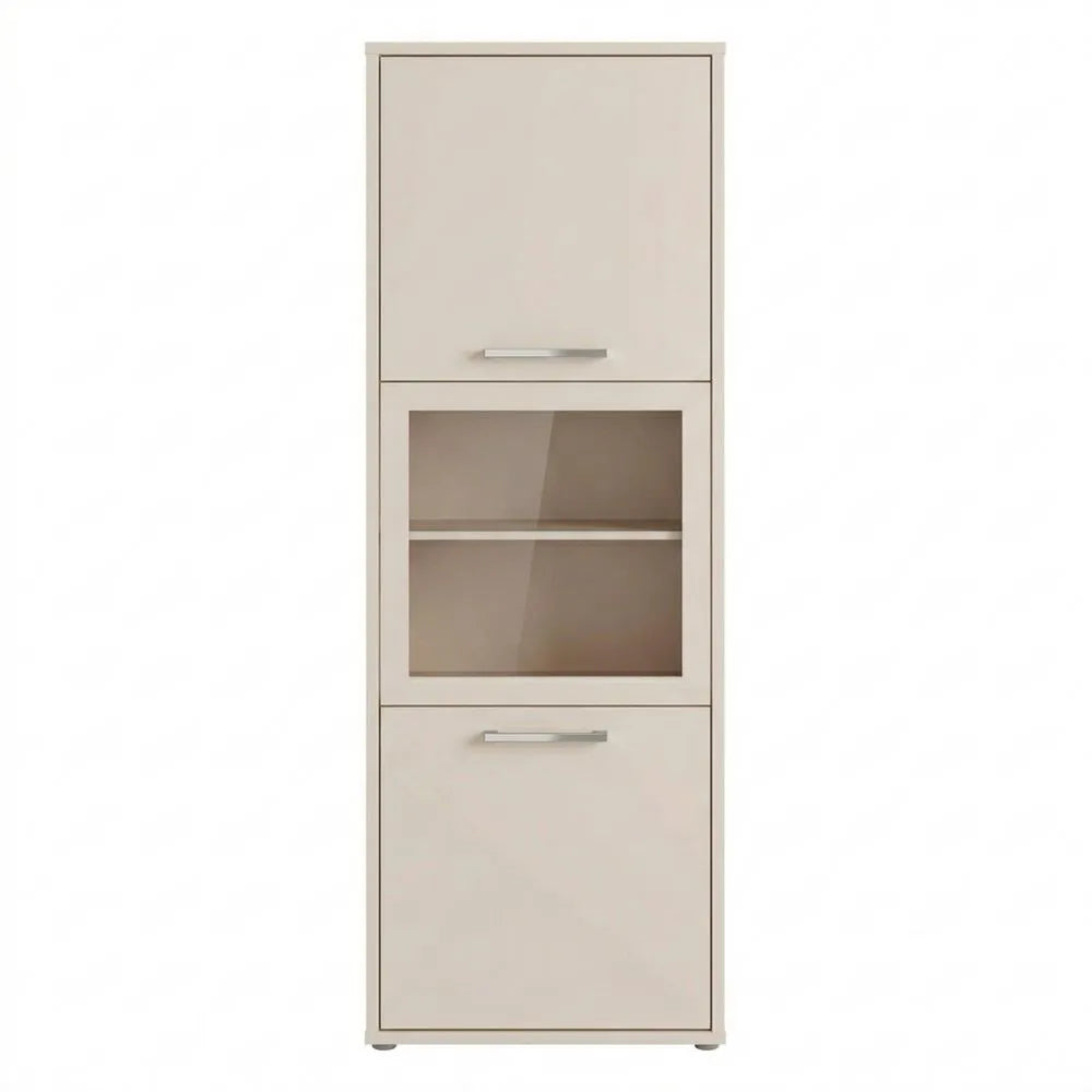 Elegante Vitrine mit Glastüren, Kaschmir Beige, 3 Fächer