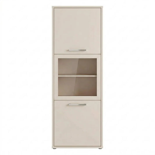 Elegante Vitrine mit Glastüren, Kaschmir Beige, 3 Fächer