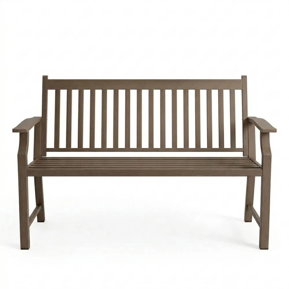 Wetterfeste Gartenbank für Terrasse und Garten, 2-Sitzer, bis 240 kg belastbar, UV-beständig, Braun