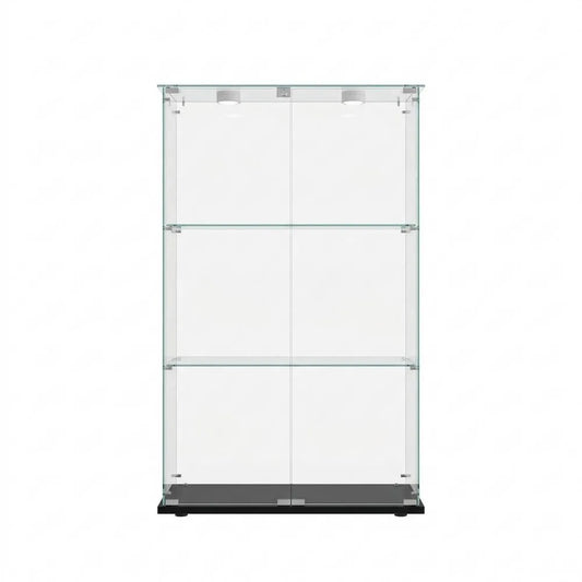 Moderne Glasvitrine mit LED-Beleuchtung, 3 Ebenen, Schwarz