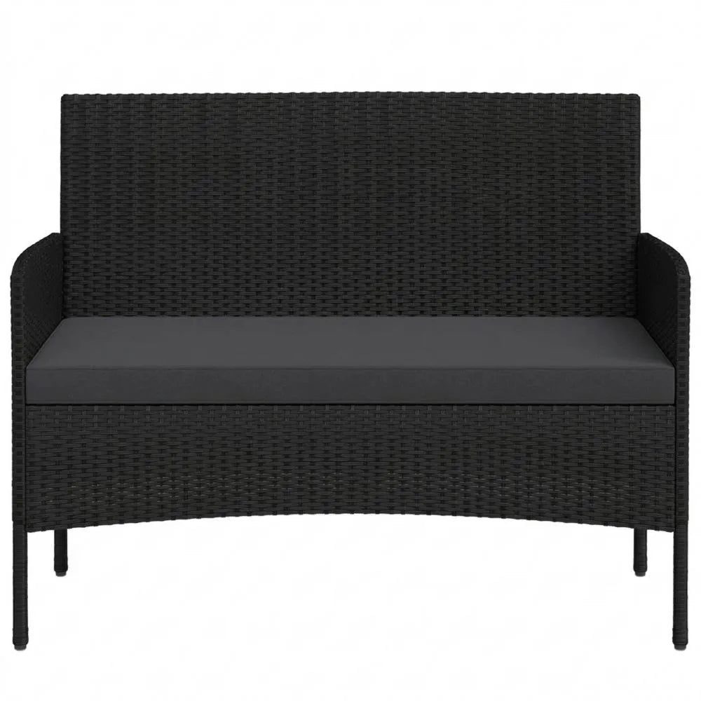 Gartenbank aus Polyrattan für 2 Personen mit Kissen, wetterfeste Loungemöbel für Terrasse