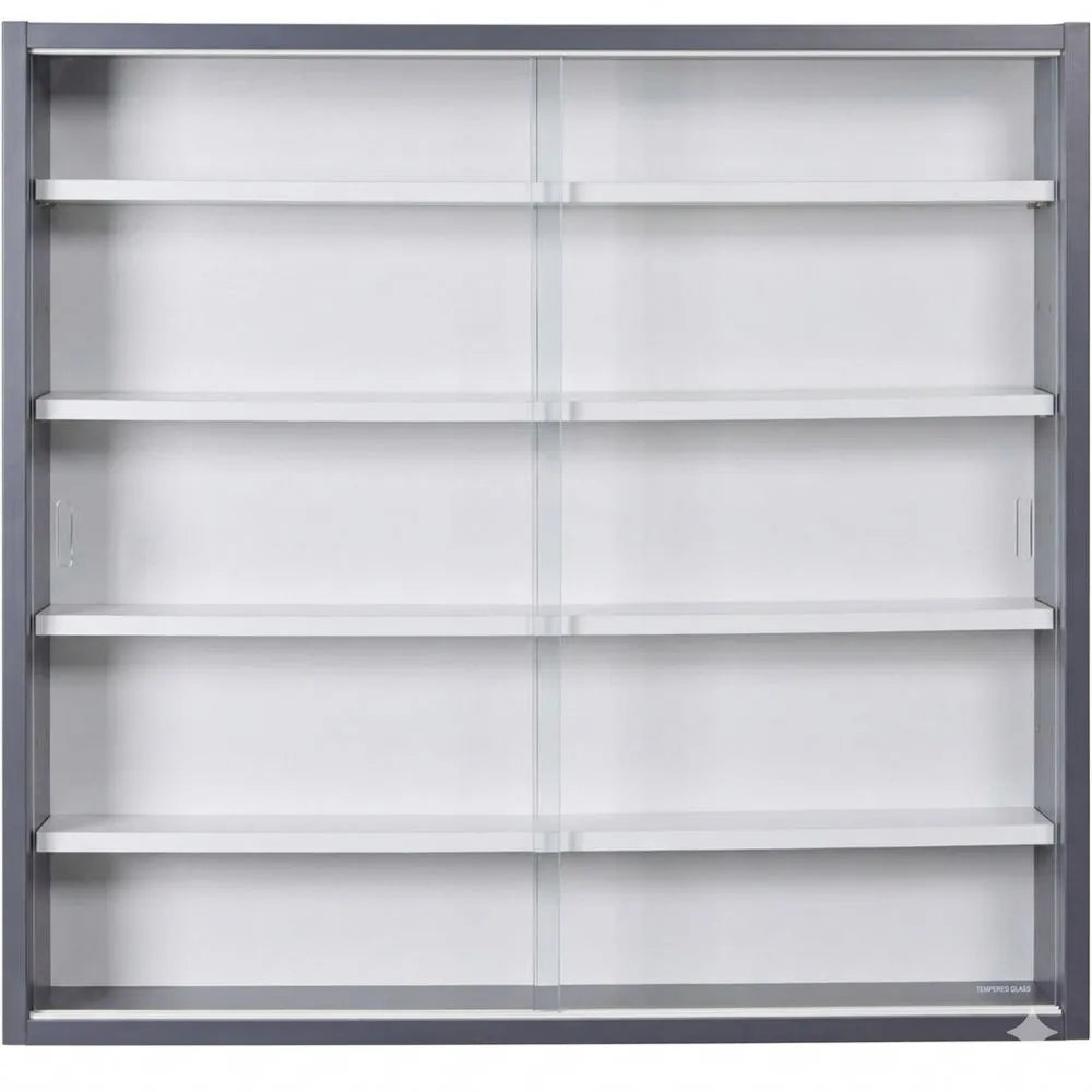 Moderne Wandvitrine in Grau/Weiß mit Glasfront
