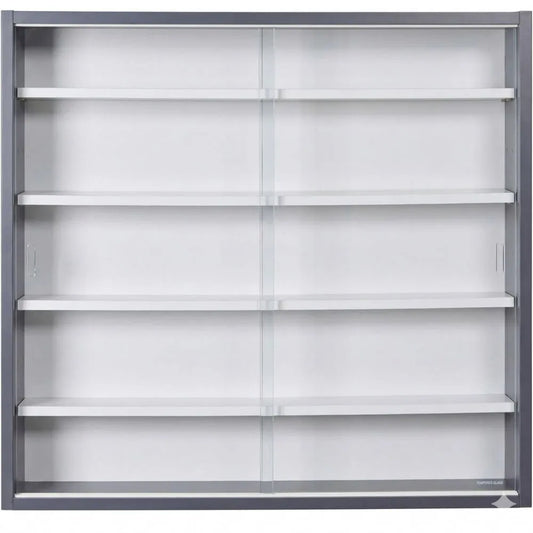 Moderne Wandvitrine in Grau/Weiß mit Glasfront