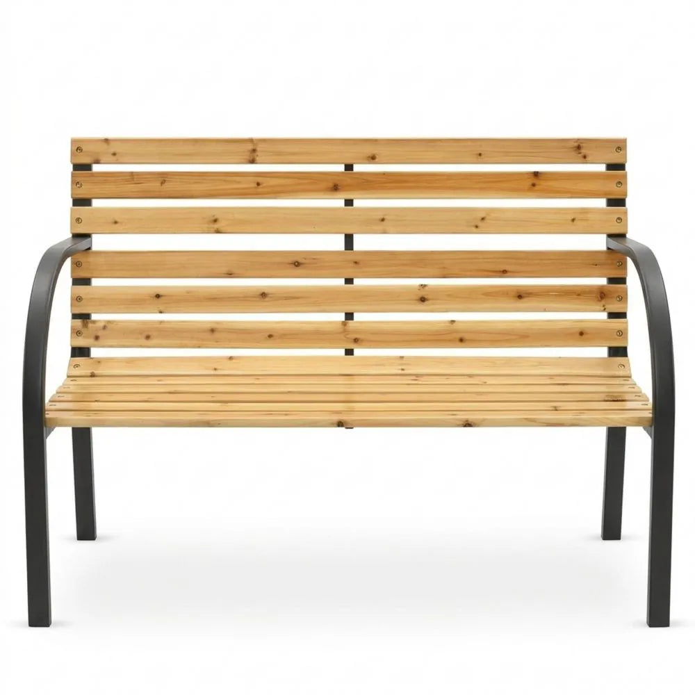 Klassische Gartenbank für Außenbereich, wetterfest, Holz & Stahl, 2-Sitzer