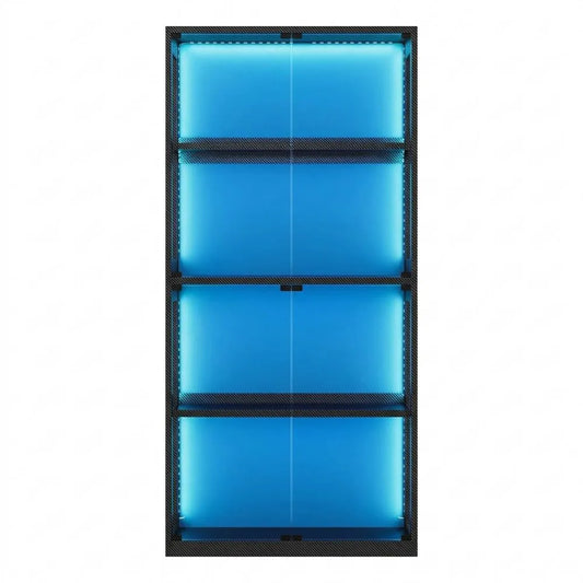 Hochschrank mit Glastüren und LED-Beleuchtung für Wohnzimmer oder Büro