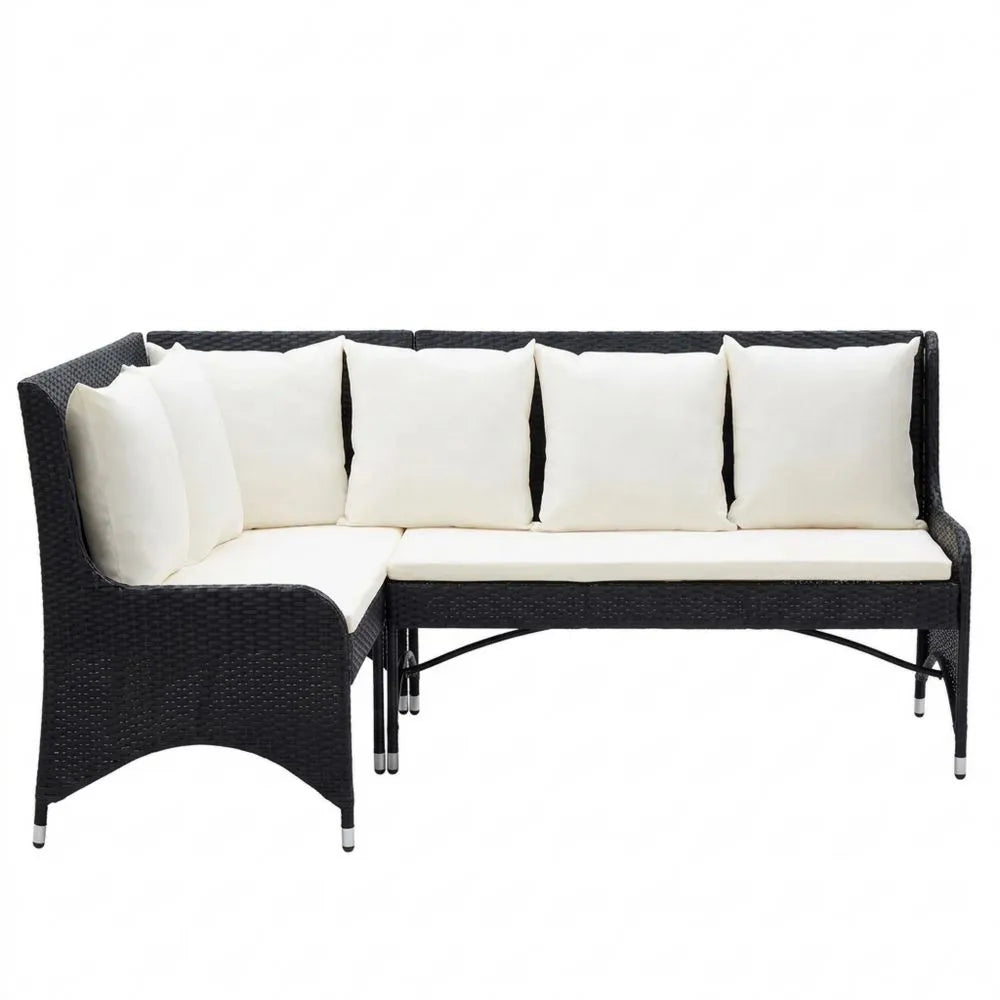 2-teiliges Garten-Loungesofa aus Polyrattan in Schwarz