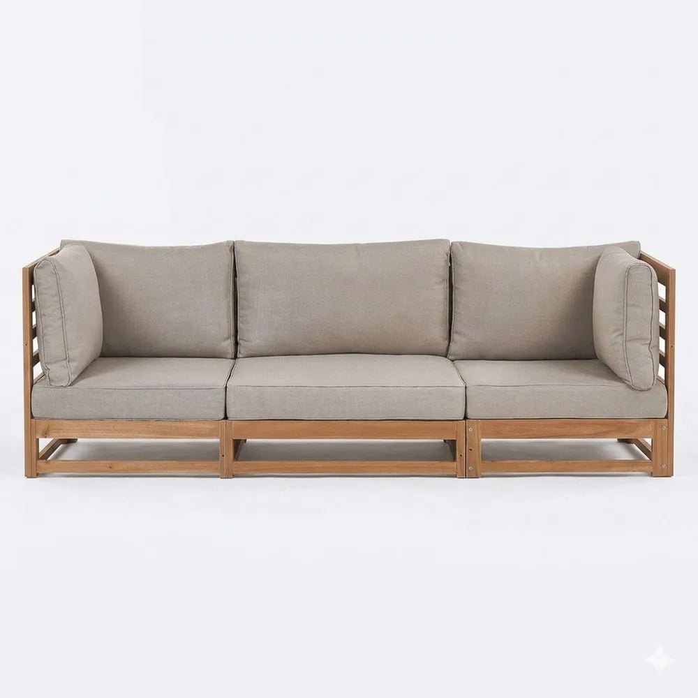 3-Sitzer Gartensofa aus Akazienholz mit Auflagen in Taupe