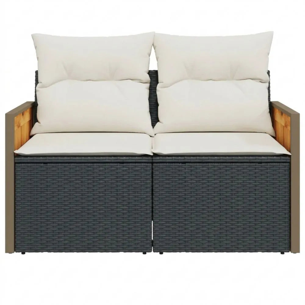2-Sitzer Gartensofa mit Kissen, abnehmbarer und waschbarer Bezug, schwarz Poly Rattan