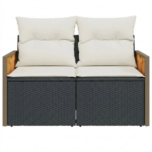 2-Sitzer Gartensofa mit Kissen, abnehmbarer und waschbarer Bezug, schwarz Poly Rattan